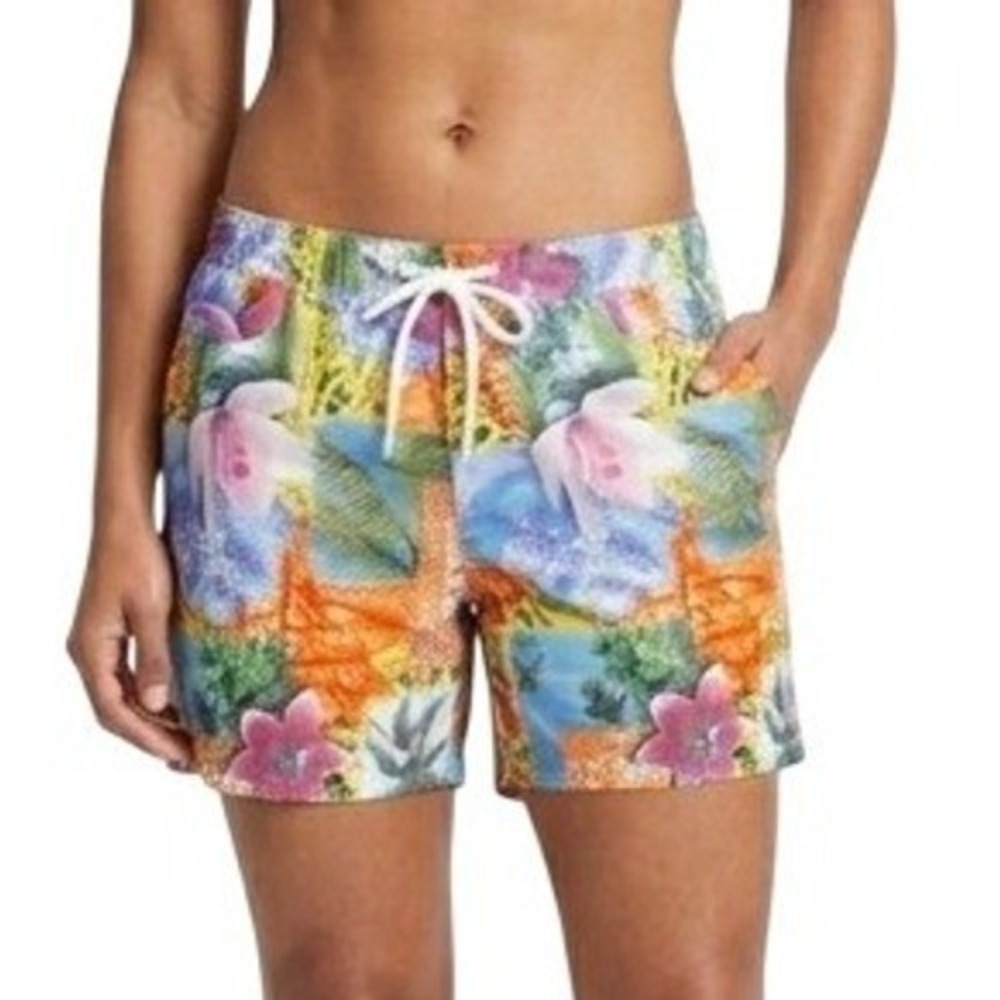 Body Glove Swim Shorts Womens L Multicolor Tropical Floral Lined Pockets Beach